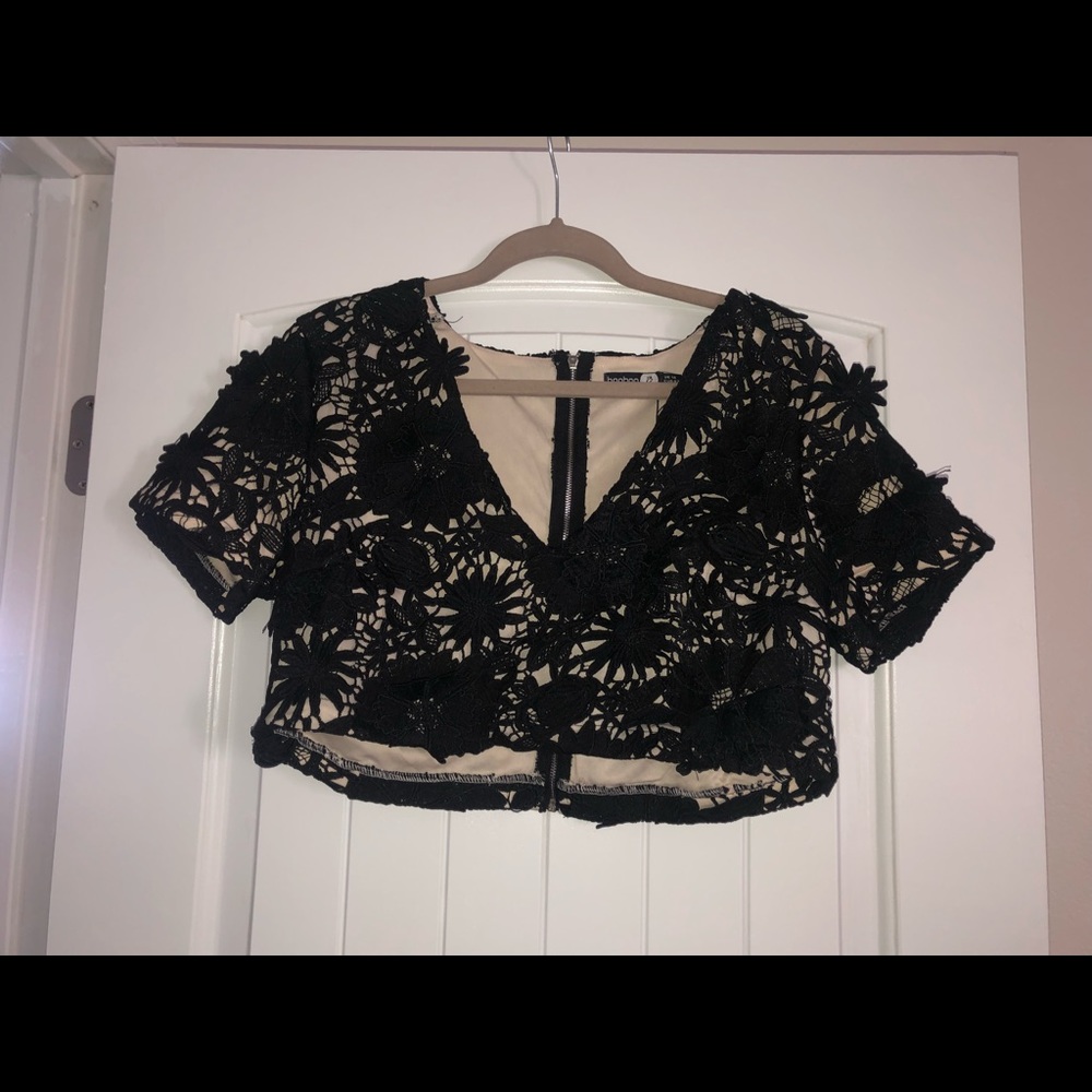 Black crochet lace crop top